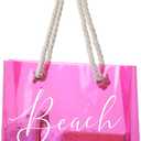 Sweetude Clear Beach Tote Bag Transparent Plastic PVC Women's Large Tote Waterproof Stadium Bags for Girl Summer Pool Party(Pink)