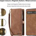 Simicoo Pixel 8 Pro Wallet case, Pixel 8 Pro Flip Leather case Card Slots Holder Zipper Purse Detachable Magnetic Cover Hand Strap Cash Pocket Pouch Wallet for Woman Man (Brown)