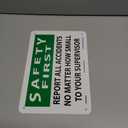 Accuform MGNF984XT Legend "Safety First Report All Accidents NO Matter How Small to Your" Sign, 7" Height, 10" Wide, 7" Length, 0.060" Thickness, Dura-Plastic, Green/Black on White