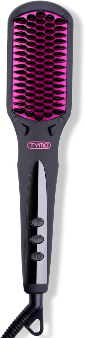 TYMO Ionic Hair Straightener Brush - One-Step Hair Straightener for Women, Straightening Brush with Negative Ions, 16 Temp Settings, LCD Display, Dual Voltage, Hot Comb Flat Iron for Frizz-Free Styles (Elegant Matte Black)