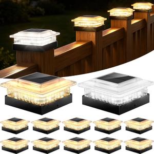 4x4 Solar Post Cap Lights 12 Pack, 4 Modes Outdoor Post Lights Solar Powered Dusk to Dawn Outdoor Post Light Solar Light for 4x4 3.5x3.5 Fence Post Mailbox Post