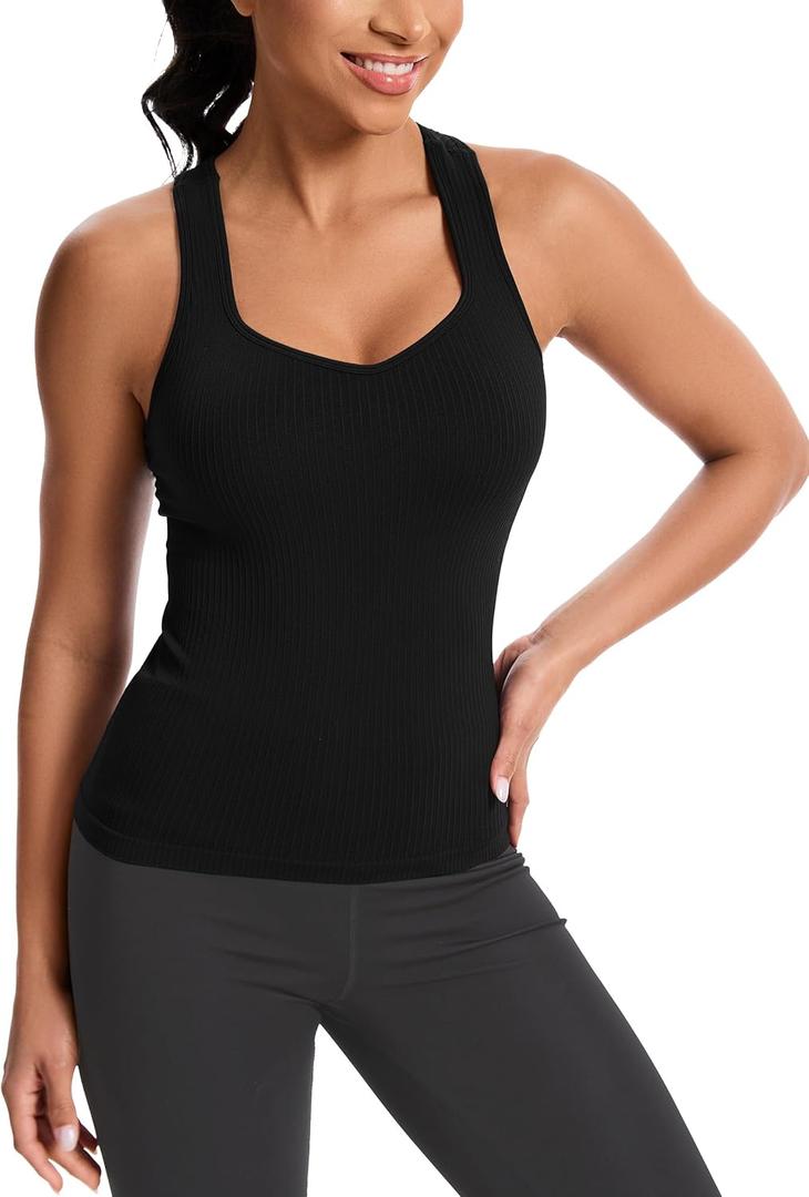 MathCat Women's Workout Tank Top with Built-in Bra, Slight V-Neck Racerback Sports Shirt, Breathable Athletic Camisole (Black) M MathCat Women's Workout Tank Top with Built-in Bra, Slight V-Neck Racerback Sports Shirt, Breathable Athletic Camisole (Black) M