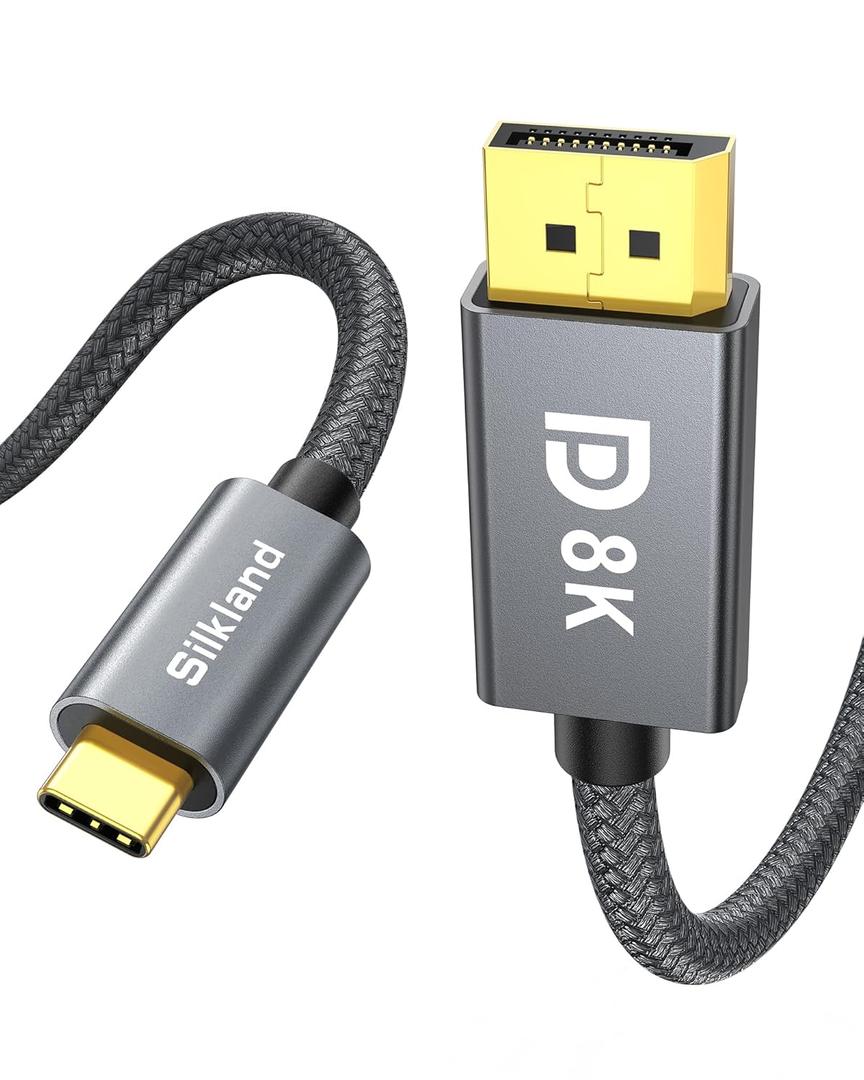 Silkland USB C to Displayport 1.4 Cable [8K 60Hz, 4K/2K 240Hz] Thunderbolt 4/3 to DisplayPort 6.6FT, Braided Type C to DP 32Gbps, HDCP, G-Sync,Compatible for iPhone 16/15,MacBook Pro/Air,Odyssey G8/G9