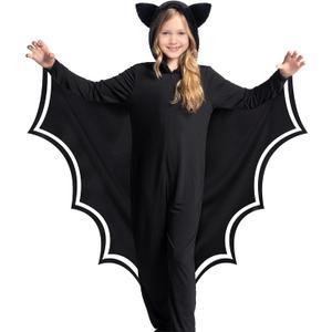 Spooktacular Creations Halloween Kid Bat Costume Glow in the Dark, Bat Wings Costume, Black Jumpsuit for Boy, Girls (Large(10-12 yrs))