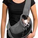 YUDODO Pet Sling Carrier for Small Dogs & Cats  Hands-Free Puppy Carrier with Safety Hook, Large Zipper Pocket, Soft Breathable Mesh, Adjustable Strap & Reflective Strip (Black 1.0 S)