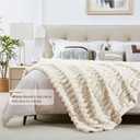 JONIYEAR Extra Large Soft Fluffy Striped Faux Fur Blanket Queen Size 80" x 90", Decorative 3D Geometric Big Warm Fuzzy Fur Blankets for Winter, Reversible Thick Plush Furry Blanket for Bed, Sand White