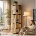 Solid Wood Walnut Rotating Square Bookshelf Towers with Wheels,Bookcase
