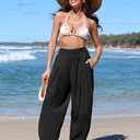 TARSE Womens Linen Harem Pants Loose Fit Boho Pants with Wide Waistband Casual Lounge Trousers for Summer Beach Vacation (Black, XL)