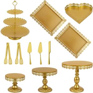 12 Set of Gold Cake Stand, Metal Gold Cupcake Stand and Bases para Postres de Mesa, Elegant Gold Dessert Stands for Party and Wedding, Easy to Clean Desert Table Display Set