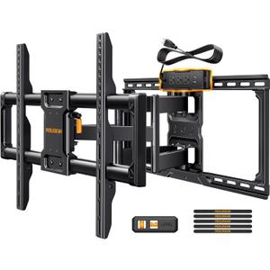 Perlegear Full Motion TV Wall Mount with Power Strip for 4290 Inch TVs up to 150 lbs, Pre-Assembled TV Mount Has Smooth Swivel, Tilt, Extension, Max VESA 600x400mm, 12/16/24 Wood Studs, PGLF11