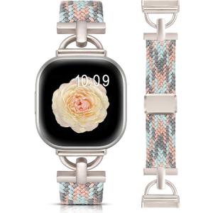 Wearlizer Magnetic Band Compatible with Fitbit Versa 4 3/Sense 2 1 Bands | Women Men Designer D-Shape Stretchy Braided Elastic Nylon Strap for Versa 3 4 Sense 2 1 Smartwatch Accessories