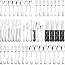 Wildone 48-Piece Flatware Set with Steak Knives, Stainless Steel Silverware Cutlery Set Service for 8, Tableware Eating Utensils Include Knives/Forks/Spoons, Mirror Polished, Dishwasher Safe