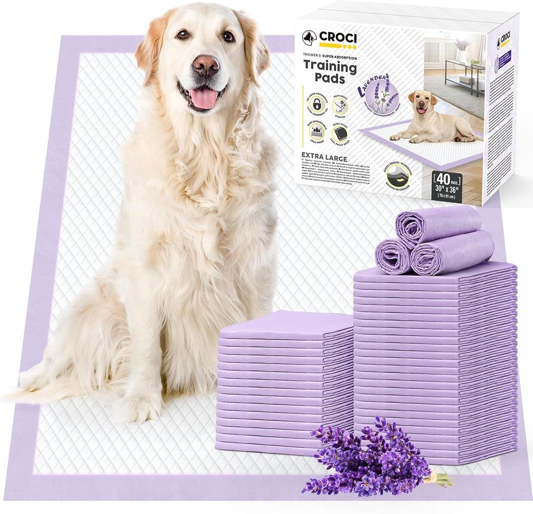 CROCI Dog Pads Lavender Scented 30x36in Extra Large Pee Pads for Dogs with Odor Eliminating Puppy Pads Thicken Super Absorbent Up to 10 Cups Pee Pads, Disposable (40 Counts)