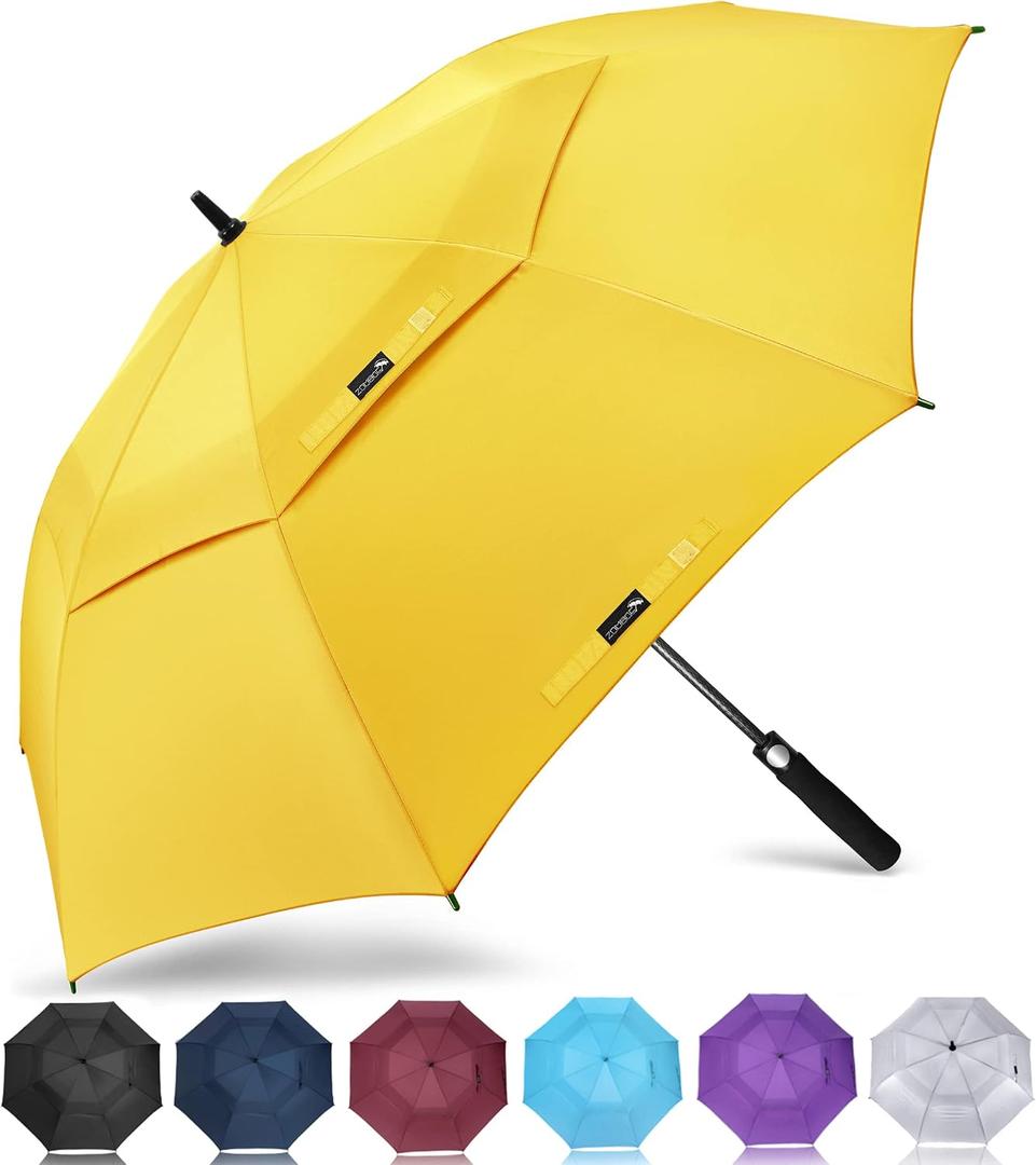 ZOMAKE Automatic Open Extra Large Golf Umbrella 62 Inch, Double Canopy Vented Windproof Oversize Stick Umbrellas for Rain, Yellow