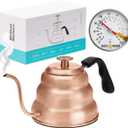 Barista Warrior Gooseneck Kettle with Built-In Thermometer for Pour Over Coffee & Tea - 1L Stainless Steel Kettle Stovetop Safe with Precision Spout - Copper Coated Stainless Steel