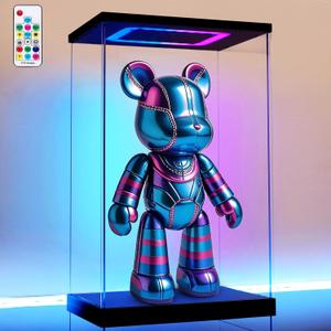 Clear Acrylic Display Case with Light for bearbrick, Multiple Color Lights Dustproof Protection Display Box for Collectibles Action Figures9.8815.7inch (Black)