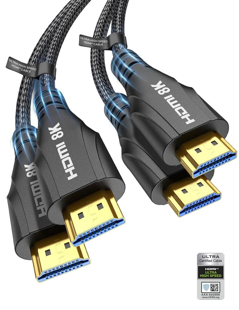 Cratree HDMI Cable 3.3FT 2Pack,Certified 8k Ultra High Speed HDMI Cable,48Gbps,8K 60hz,4K 120hz,Braided,eARC,HDCP 2.2&2.3,Compatible for PS5/PS4/Blu-ray/RTX 3080 3090