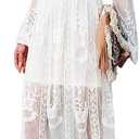 Women's Casual Off Shoulder Lace Maxi Dress Boho White Bridesmaid Wedding Evening Party Dresses, Large