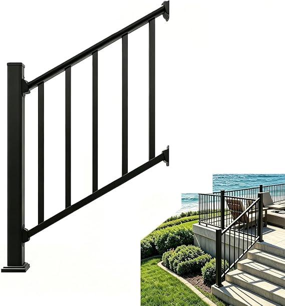 Aluminum Deck Railing Kit, Modular 38,5H inch ×4f L Stair Railing Kit for Outdoor Steps,Heavy Duty Balustrade System for Deck, Porch, Patio & Balcony (1 Post, 1 Panel)
