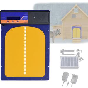 Automatic Chicken Coop Door Solar Powered with Timer&Light Sensor Remote Control 4Modes,Adjustable Anti-Pinch Strength&Weather Poof,Color LCD Dsipiay,Aluminun