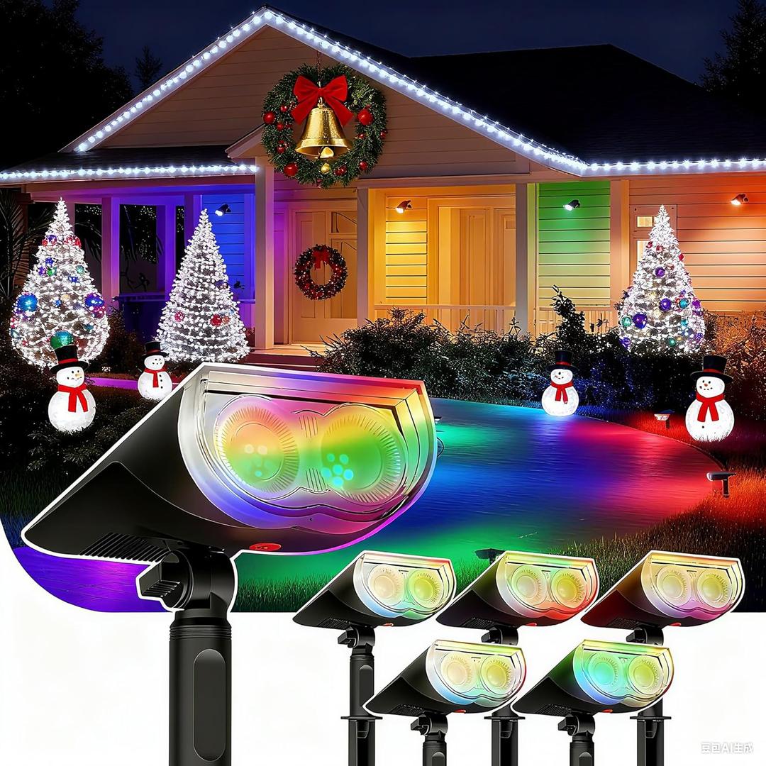 Linkind Christmas Solar Lights Outdoor StarRayS, Christmas Decorations Color Changing Solar Spot Lights, IP67 Waterproof for Landscape Garden Pathway Walkway (Multicolor, 6 Pack)