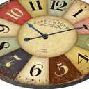 24 Inch Vintage Wall Clocks French Style Retro Wall Clock Large Farmhouse Clocks Retro Colorful Wall Clock Decorative Battery Operated Silent Scan Non-Ticking for Home Living Room Bedroom
