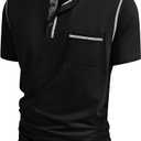 Men's Short Sleeve Henley Shirts Casual Summer Lightweight Button Henley Solid T-Shirt Tops
 Black M