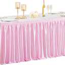 Wish Care 6ft Pink Satin Table Skirt for Rectangle Tables Wrinkle Free Glitter Desk Skirts Pleated Ruffle Table Cloth for Girls Birthday Baby Shower Theme Party Dessert Cake Table Skirting Decorations (72" x 30" (Rectangular))