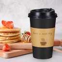 Lamosi 16 oz Coffee Cups 50 Pack, Disposable Coffee To Go Cups with Lids, Stir Sticks and Sleeves, 16 oz Black Hot Paper Cup for Home, Travel, Office