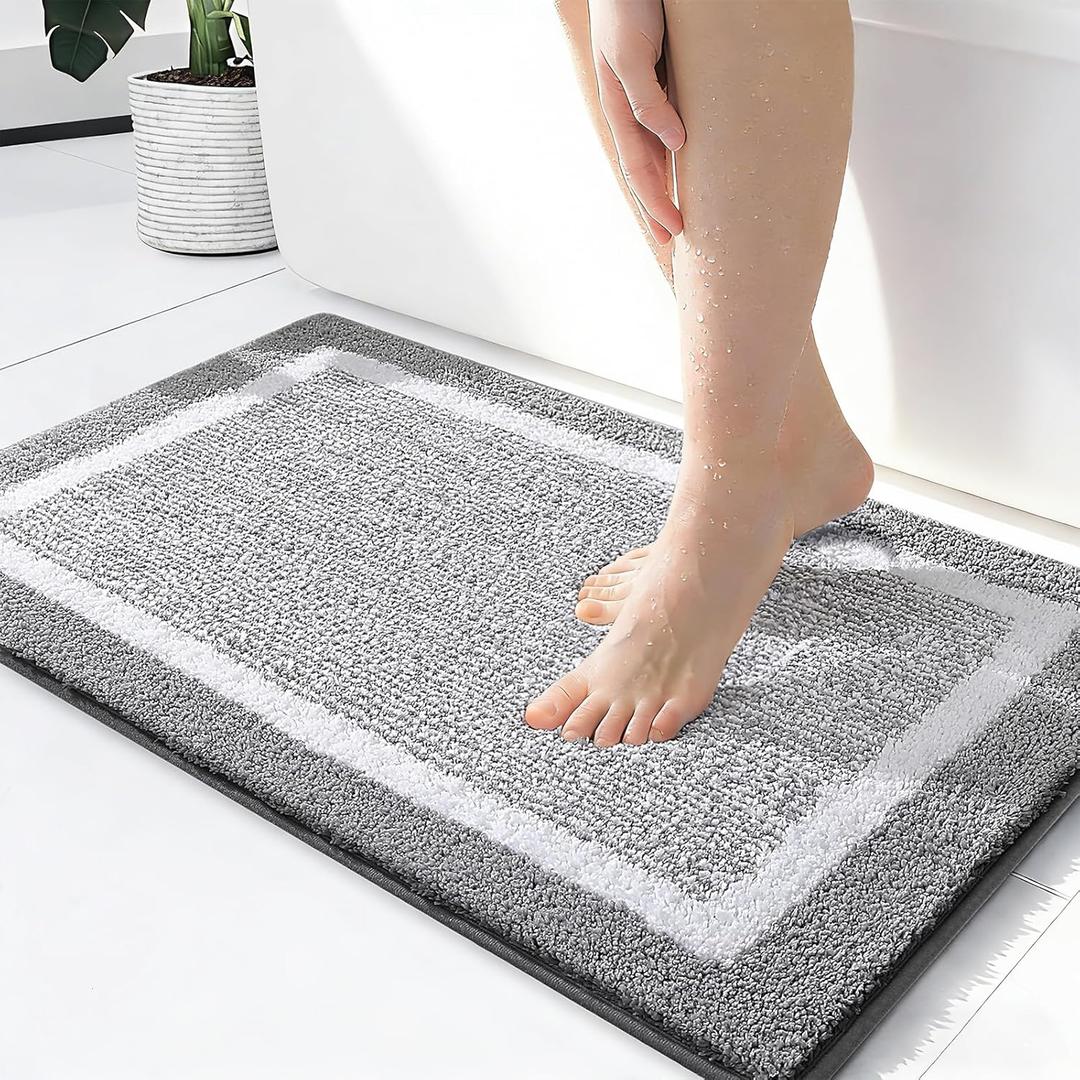 OLANLY Small Bathroom Rugs 24x16, Extra Soft and Absorbent Microfiber Bath Rugs, Non-Slip, Machine Washable, Quick Dry Shaggy Bath Carpet, Bath Mats for Bathroom Floor, Tub, Shower, Grey