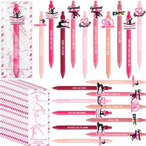 30 Set Gymnastics Party Favors Bulk Black Ink Retractable Ballpoint Pens with Gymnast Inspirational Bookmarks Graduation Gift Gymnastics Team Gifts for Women Birthday Goodie Bag Stuffers(Pink)