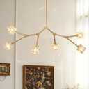 6 Lights Gold Crystal Chandelier for Dining Room L43’’ Modern Luxury Sputnik Chandelier Over Table Adjustable Flush Mount Pendant Light Fixture for Living Room Kitchen Island Bedroom
