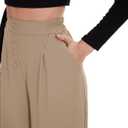 FUNYYZO 2025 Womens Pull On Pants Elastic Waisted Casual Wide Leg Long Lounge Trousers with Pocket Beach Wear Light Khaki (S)