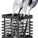 2 Slots Utensil Holder for Kitchen Counter, Small Stainless Steel Cutlery Holder Organizer with Drying Diatomaceous Earth Base, Utensil Drying Rack Spoon Fork Organizer Crock Storage, Black