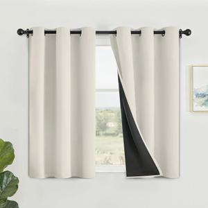 SimpleHome 100% Blackout Curtains for Bedroom,Thermal Insulated Cream Grommet Window Drapes Room Darkening Curtains for Living Room with Black Back,42 x 45 Inch,2 Panels