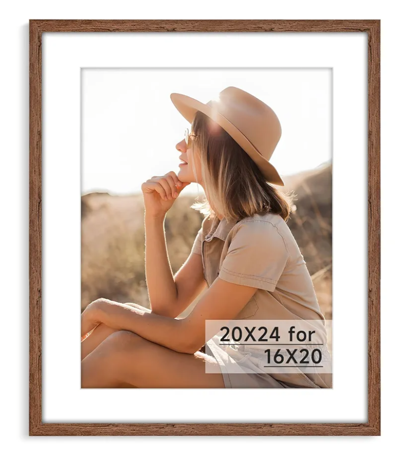 HLiWEGNS Dark Walnut 20x24 Frame - Single Frame - Rustic Woodgrain 20 x 24 Poster Frame for Pictures 16x20 with Mat or 20x24 Picture Frame Without mat for Wall Gallery Display - Ideal Christmas Day
