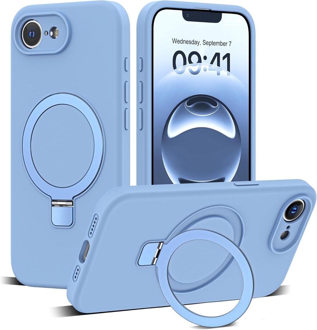 SKYLMW Compatible with iPhone 16e & 17e Case with Magnetic Invisible Stand Compatible with Mag-Safe Military Drop Tested Shockproof Silicone Phone Cases for Women Men 6.1'', Blue