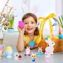 24 Pcs Easter Eggs Filled with Bunny Figurines SetPrefilled Easter Egg Party FavorsEaster Bunny Figurines Basket Stuffers Fillers, Party Favors and Classroom Prize Supplies