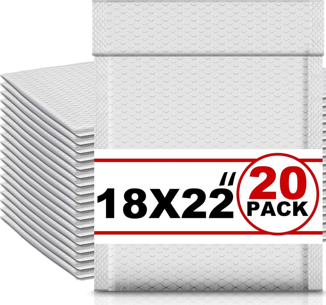 Ireer 20 Pack Extra Large 18 x 22" Bubble Mailers Poly Padded Envelopes Cushioned Mailing Envelopes Bubble Padded Mailers Self Adhesive Waterproof Shipping Bags for Business Christmas Gift Packaging