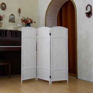 Compact 3 Panel Short Room Divider, 47.2 Inch Tall Double-Sided Rattan Folding Screen for Home & Office,White