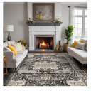 RUUGME Washable 8x10 Area Rugs - Large Rugs for Living Room Stain Resistant Carpet Vintage Rugs for Bedroom with Non Slip Backing Home Decor Floor Decoration Mat (8x10 Black)