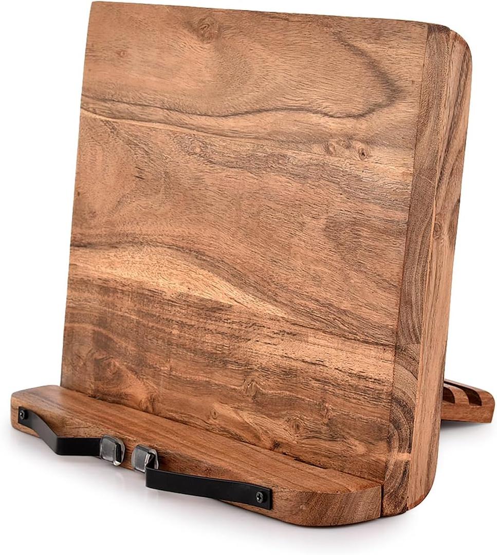 NIRMAN Acacia Wood Book Stand Adjustable Angle Reading Book Holder for Textbook, Receipe, Music Books, Tablet for Home Office Kitchen Lightweight Bookstand (11" x 9" x 1.5")