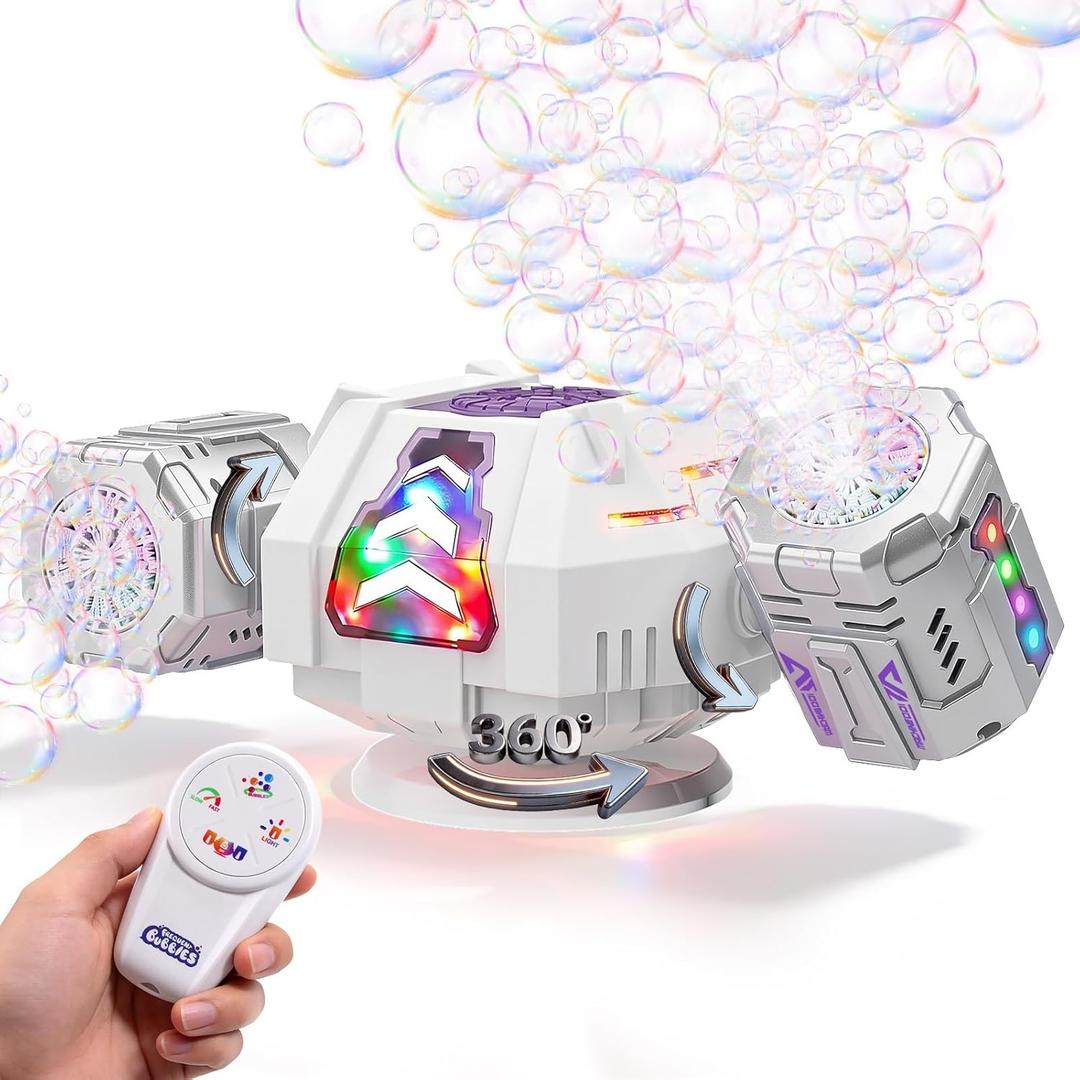 GoGonova Bubble Machine, 30000+ Bubbles/Min Rechargeable Kids Bubble Machine, Big Bubble Blower Maker, 360 Auto Rotation & 2 Speeds, 7-Color LED Lights, Mecha Overlord