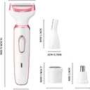 Women's Electric Razor Bikini Trimmer, 4-in-1 Cordless Shaver for Face, Legs, Underarms, Pubic Hair Wet/Dry Use, Painless Hair Removal