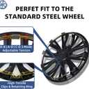 15 Inch Gloss Black Sporty 10-Spoke Design Universal Wheel Covers Hubcaps for Steel Wheels, Set of 4, Patented Adjustable Snap-On Design, Tool-Free Install