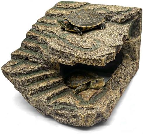 Tfwadmx Large Turtle Basking Platform,Bearded Dragon Hide,Reptile Hideout | Reptile Cave Hides with Basking Area, Turtle Tank Accessories for Lizards,Geckos,Tortoises,Frogs