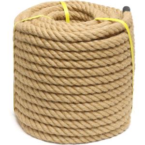 Hemp Rope 1 Inch x 50 Ft - Heavy Duty Thick Jute Rope, Natural Fiber 4 Strands Twisted Manila Rope for Tug of War, Nautical, Crafts, Swing Ropes, Hammock, Deer Hunting, Outdoor Use
