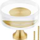 QOGRISUN 2-Pack Brass Crystal Cabinet Knobs,Glass Crystal Gold Drawer Knobs,1-1/4-Inch Round, Decorative Dresser Pulls, Modern Cabinet Hardware