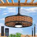 LEDIARY 20" Outdoor Ceiling Fans with Light for Patios, IP65 Waterproof Gazebo Fan, Boho Rattan Plug in Ceiling Fan Remote&APP Control, 3CCT Dimmable, 6-Speeds, Caged Fan for Gazebo,Patio,Porch