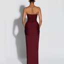 ABINGOO Women Strapless Wedding Guest Maxi Dress Bodycon Corset Tie Front Mermaid Tube Cocktail Long Formal Dresses (Red, S)